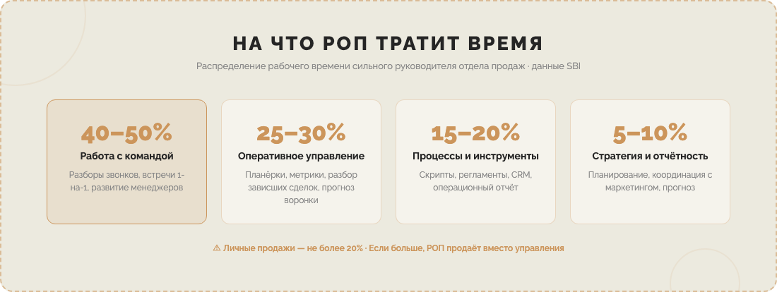 Распределение времени РОПа: 4 функции руководителя отдела продаж